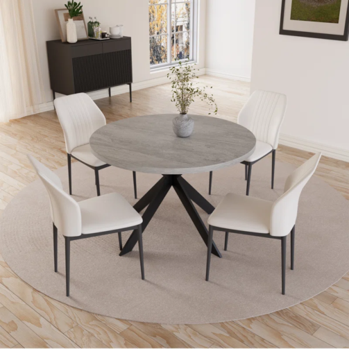 Cappelletti+47.2''+Round+Dining+Table+Set,+Modern+Kitchen+Table+for+4-6+Person,+Steel+Legs+(1+Table+4+Chairs),+White